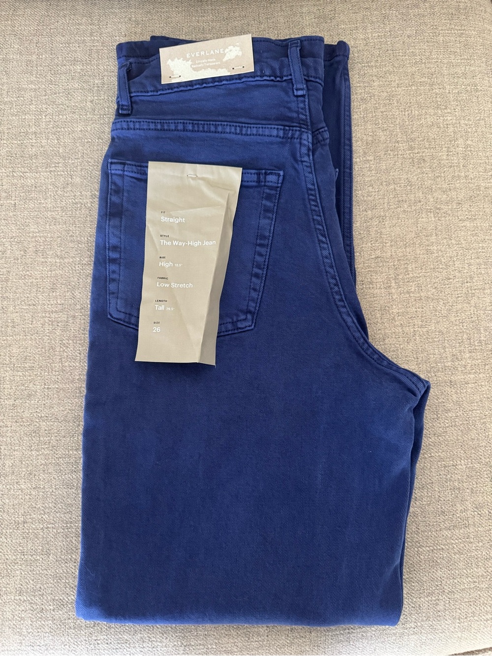 NWT Everlane The Way-High Jean Tall 26 Straight High Rise Blue Organic Cotton